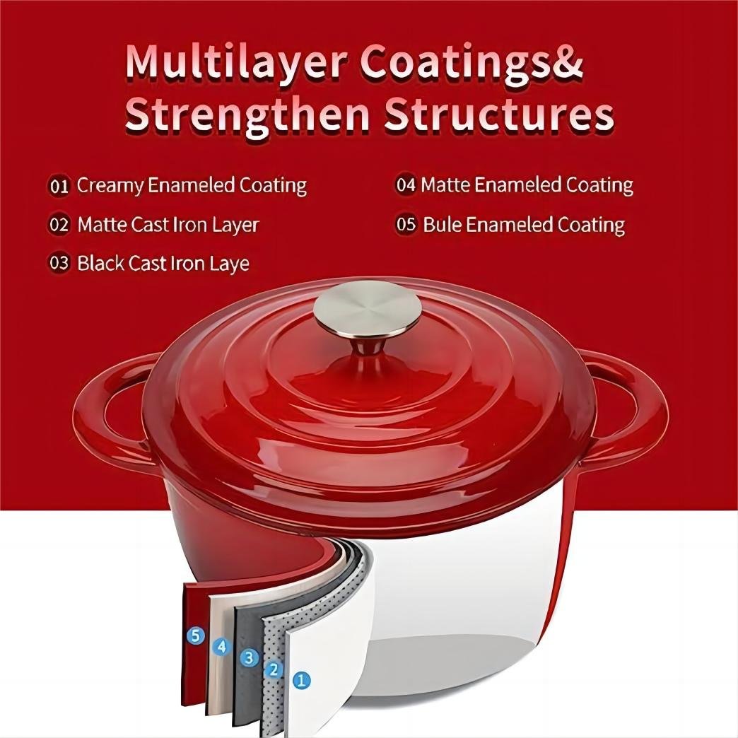 Red color enamel cast iron restaurant soup pot cookware casserole