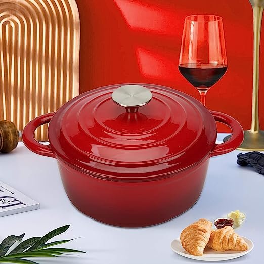 Red color enamel cast iron restaurant soup pot cookware casserole