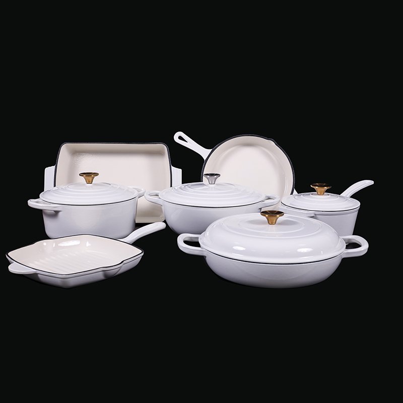 Customizable Size enamel cast iron cookware set Non Stick Cookware Enamel Casserole Dutch Oven Outdoor Cast Iron Pan Set