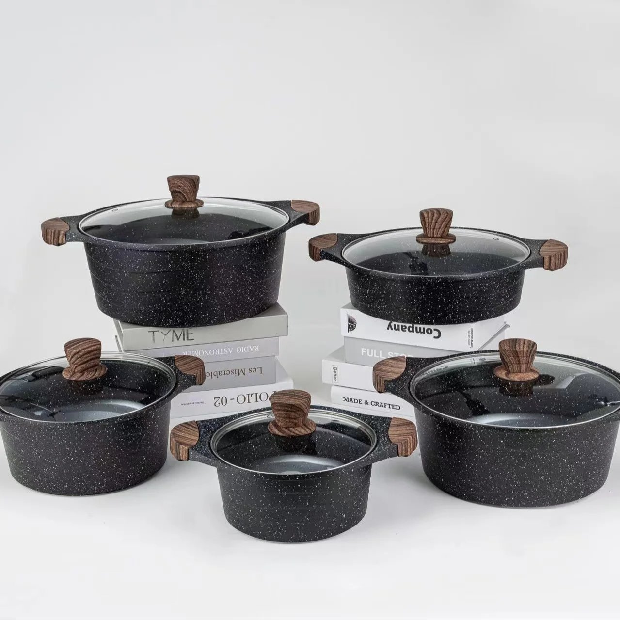 Cook Dinnerware 17 pieces Pots And Pans Set With 10 Pieces Cookware Sets Wooden Handle Freshness Preservation Kitchen Cookware