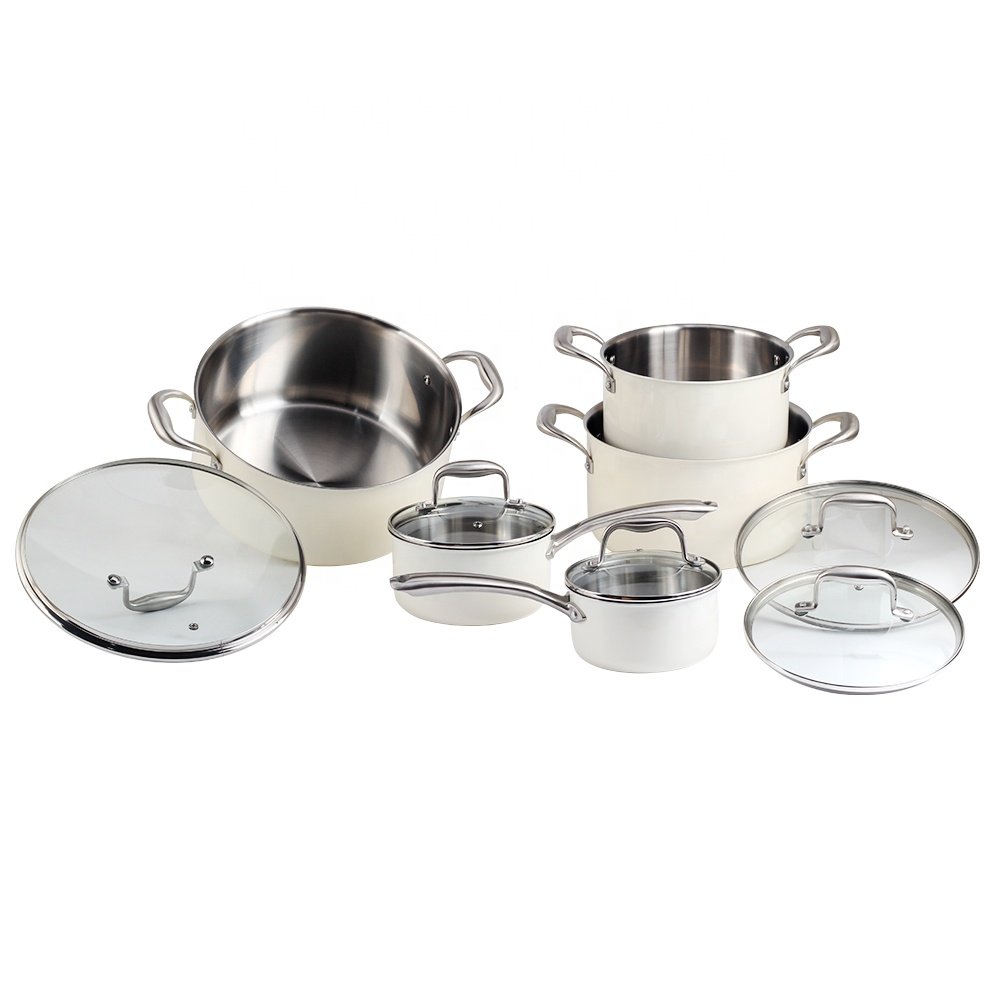 10 Piece Stainless Steel Pot and Pan Set - 3 Ply Clad - Professional Stainless Steel Cookware Set