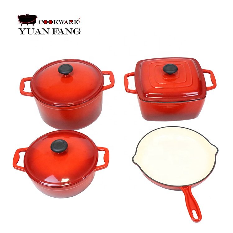 Wholesale Factory Price 7 Pieces Kitchen Cookware Set Red Enamel Cast Iron Pots And Pans Cookware Set