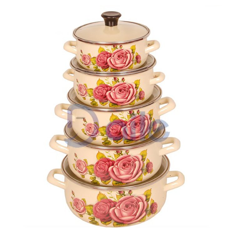 5 Pcs Custom Decal Hollow Handle Casseroles Cookware Set For Home Cooking