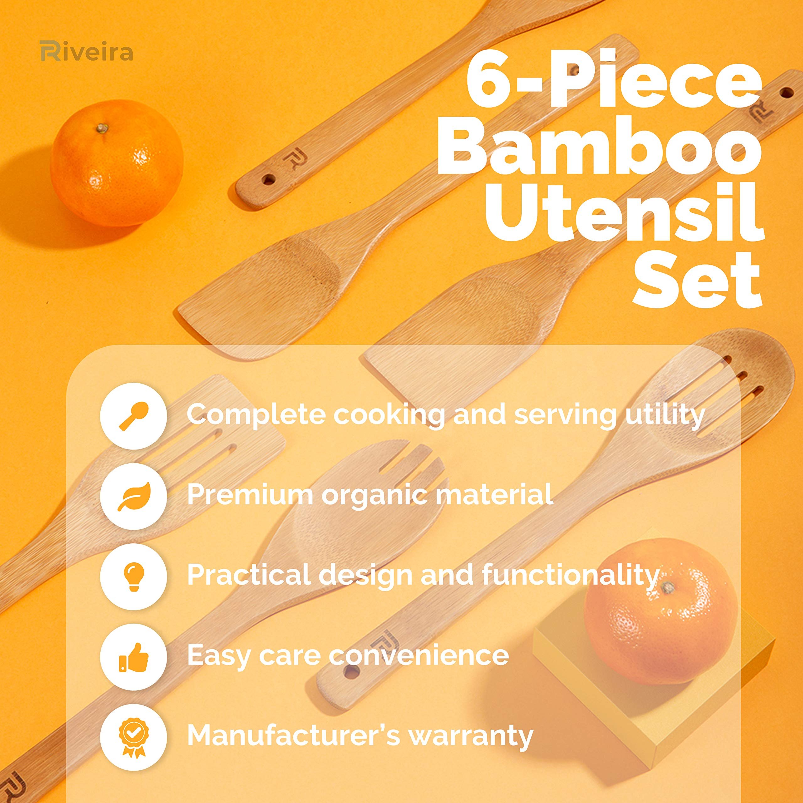 Kitchen Gadgets 6-Piece Bamboo Cooking Utensils Wooden Kitchenware Non Stick Bamboo Wooden Spatula Spoons Set for Cooking