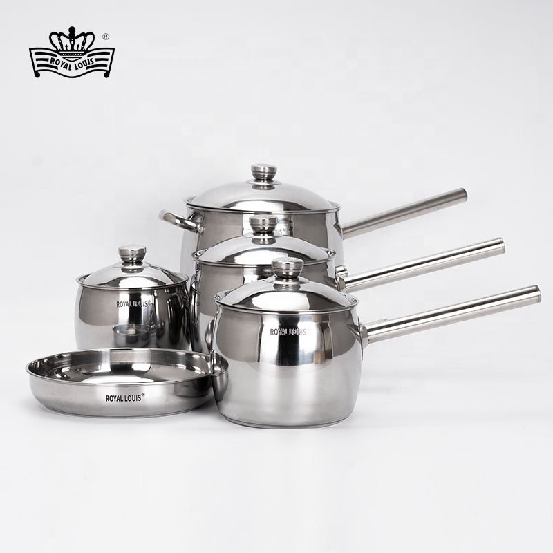 Customizable 9 Pcs Stainless Steel Cookware Set Commercial Pot Set With Long Handle Restaurant Sauce Pan Frying Pan Kitchenware