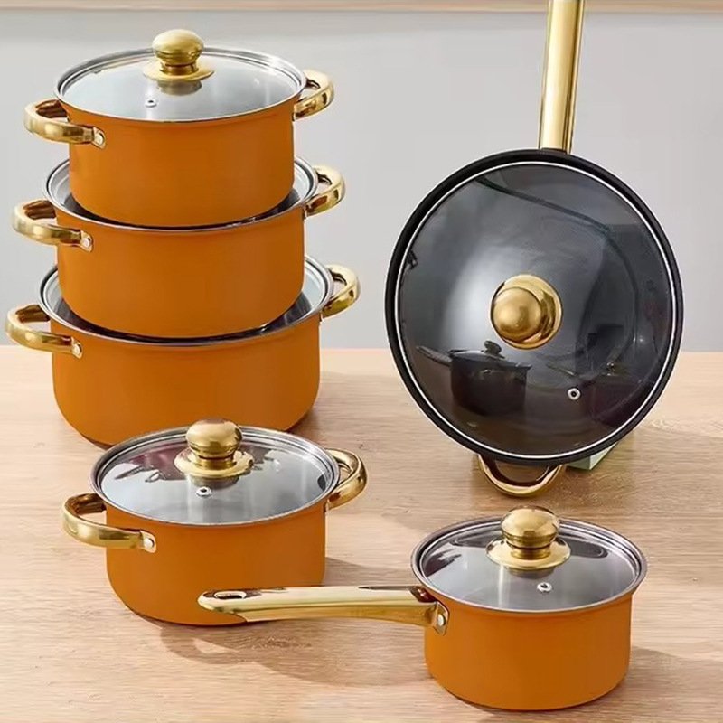 Wholesale Kitchen Pots Nonstick Kitchen Cookware Sets 12 Piece Pots Sets Nonstick Cookware Stainless Steel with Lid