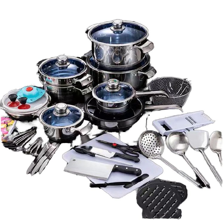 In Stock 70 pcs cookware set Stainless Steel Pot Set with Thickened Compound Nonstick BBQ Grill metal kaisa villa cookware set