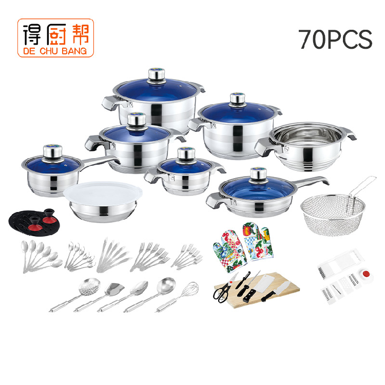 In Stock 70 pcs cookware set Stainless Steel Pot Set with Thickened Compound Nonstick BBQ Grill metal kaisa villa cookware set
