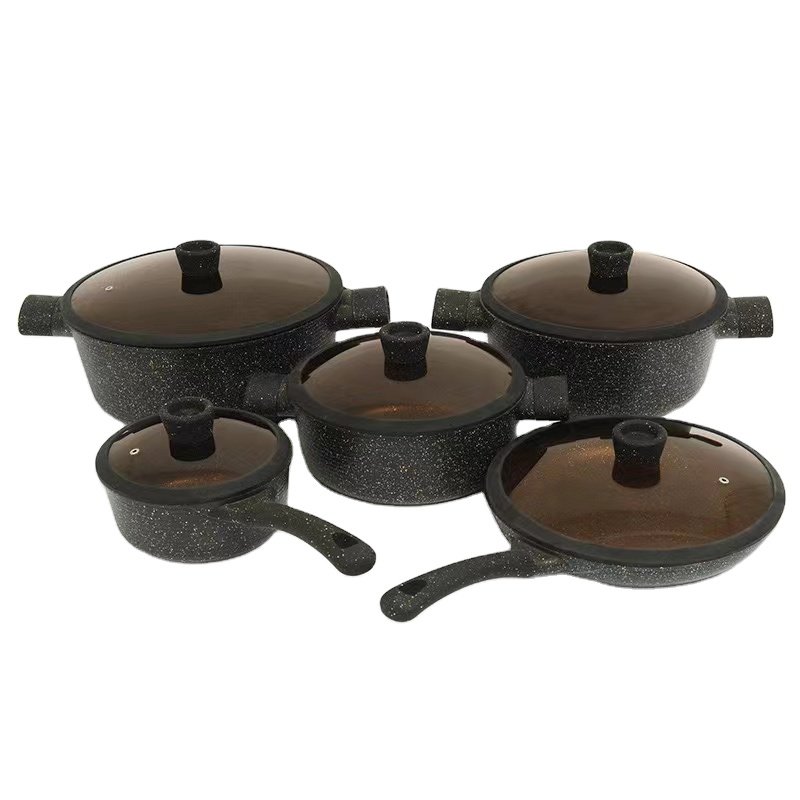 10pcs Luxury Granite Aluminum Nonstick Coating Cooking Granite Kitchen Marble Non Pots Pan Stick Cookware Sets