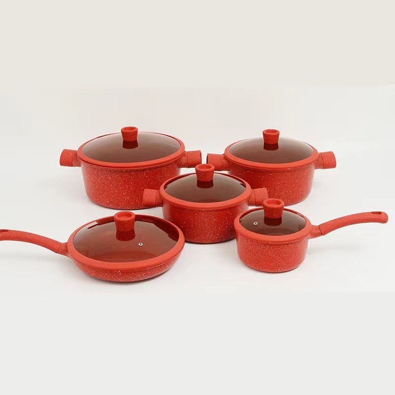 10pcs Luxury Granite Aluminum Nonstick Coating Cooking Granite Kitchen Marble Non Pots Pan Stick Cookware Sets