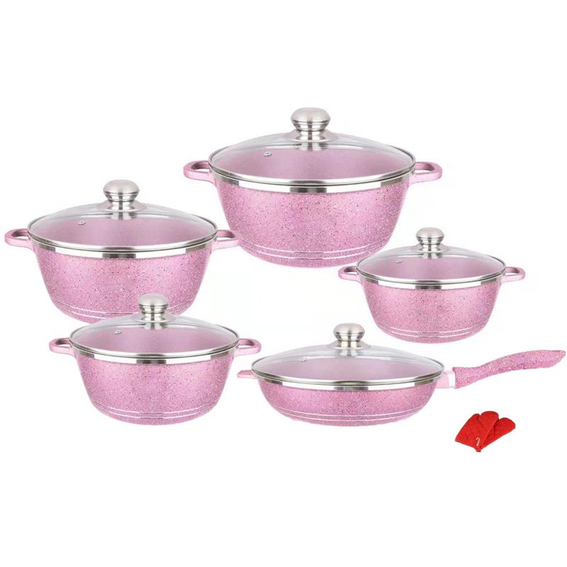 10-Pcs Colorful Pressed Hard Anodized Aluminium Long-Lasting Pots and Pans Set Non Stick Kitchen Cookware Set