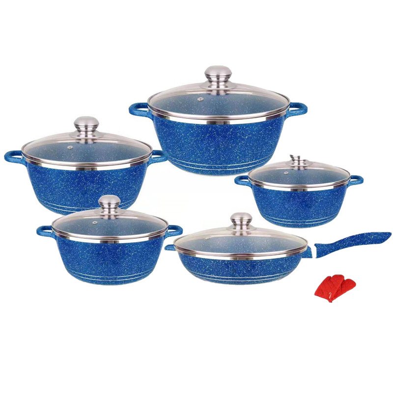 10-Pcs Colorful Pressed Hard Anodized Aluminium Long-Lasting Pots and Pans Set Non Stick Kitchen Cookware Set