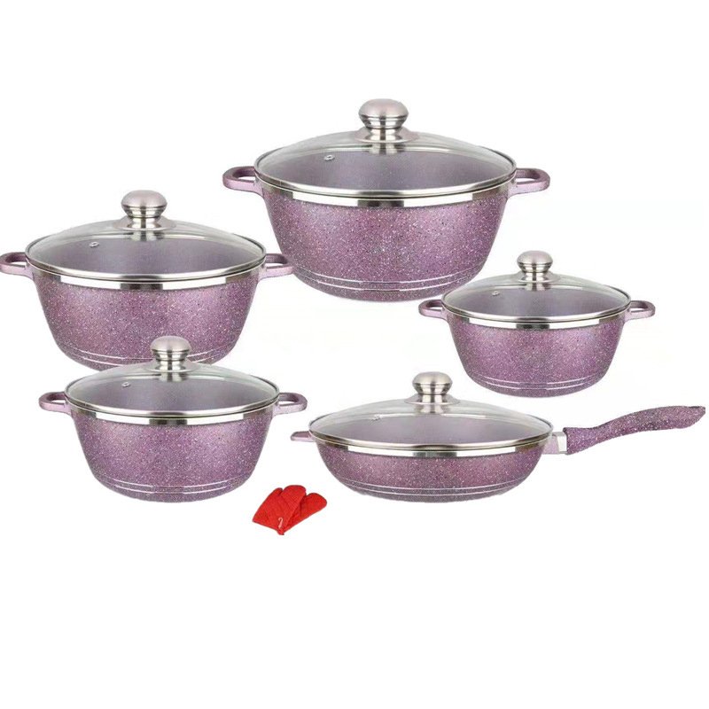 10-Pcs Colorful Pressed Hard Anodized Aluminium Long-Lasting Pots and Pans Set Non Stick Kitchen Cookware Set
