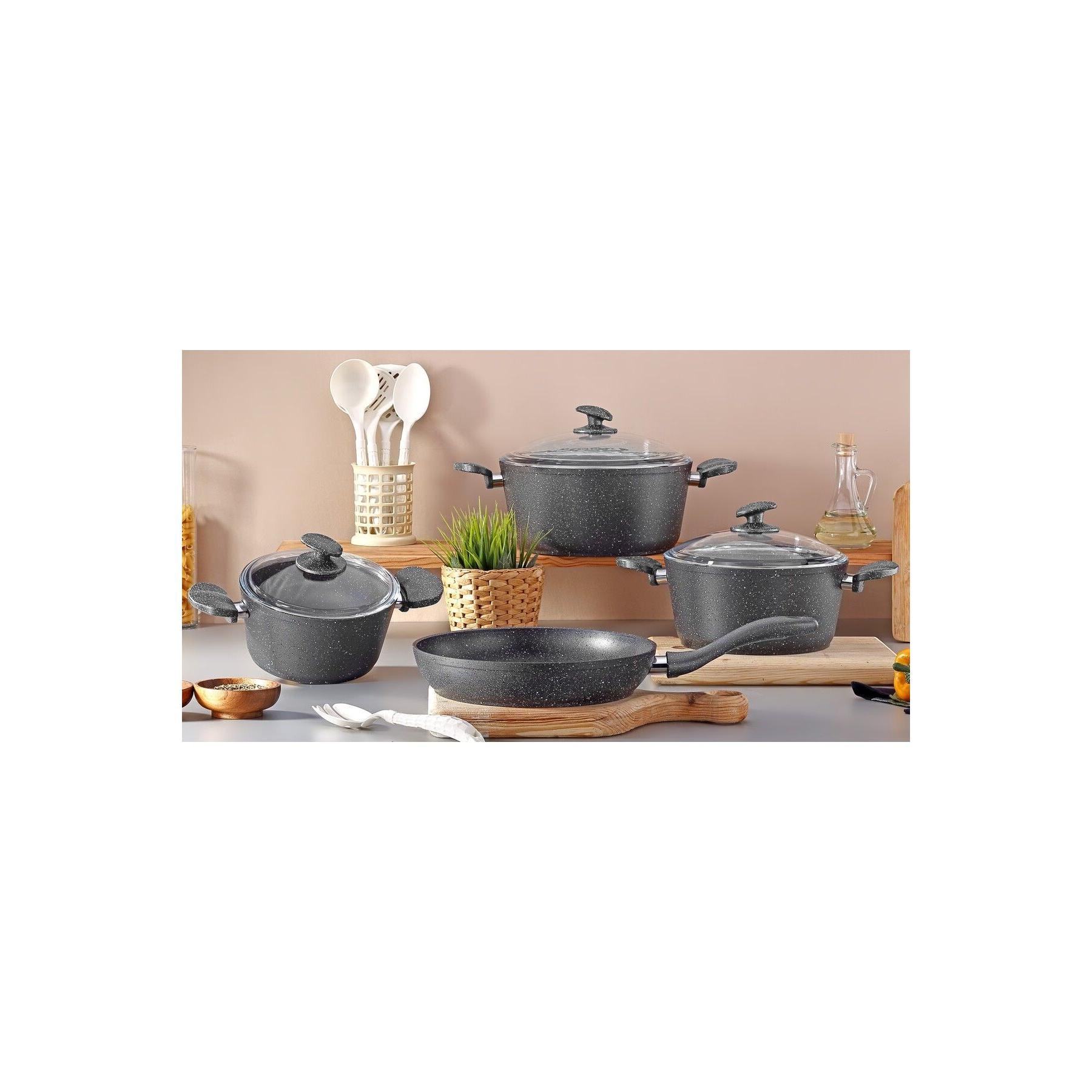 Granite Coated Kitchenware Aluminium Cookware Set 13 Piece 18-20-26cm Pot + 26 Pans + 6 Piece Spoon Set