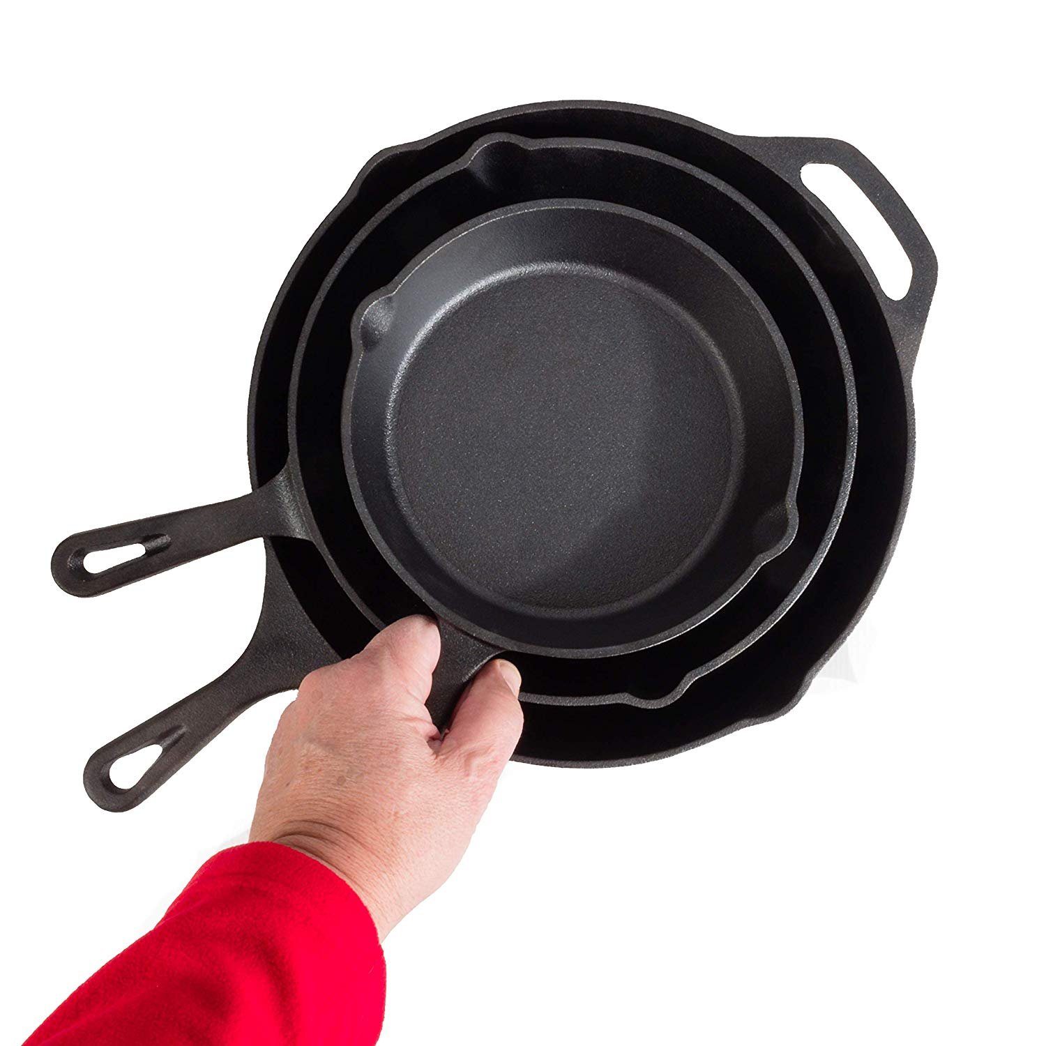 Pre-Seasoned Cast Iron Skillet 3 Pieces Kitchen Frying Pan Nonstick Cookware Set w/Drip Spout, For Electric Stovetop