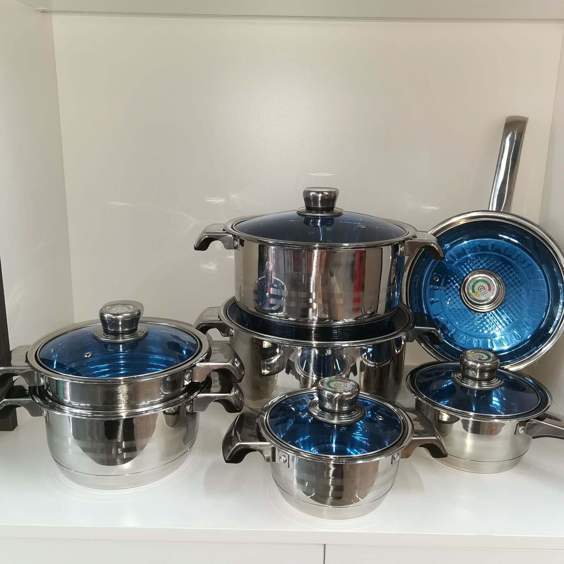 Eco-Friengly High Quality 100Pcs Stainless Steel Induction Gas Bottom Cooking Pot Set Non-stick Cookware Set