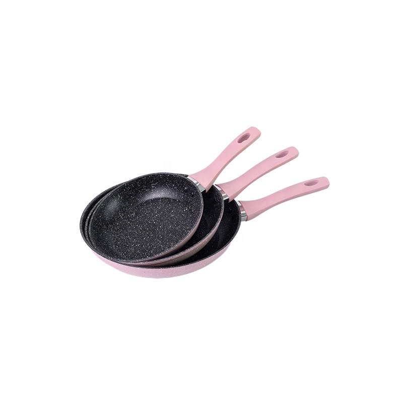 Health and safe kitchen tool aluminum forged marble coated cookware set with pink color