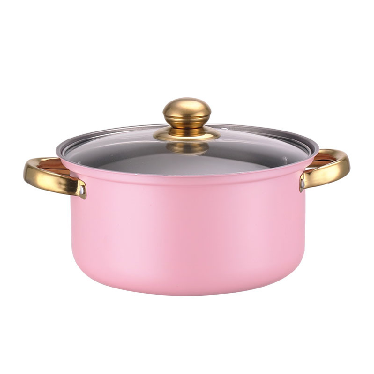10Piece Stock Available for Wholesale pink Stainless Steel Cookware Sets Soup Pot Steamer Frying Pan for cooking pots