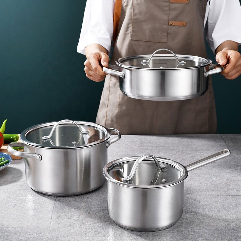 Sell well 304 stainless steel pot set for kitchen multifunction cooking pot sets three-piece frying pan soup pot cookware sets