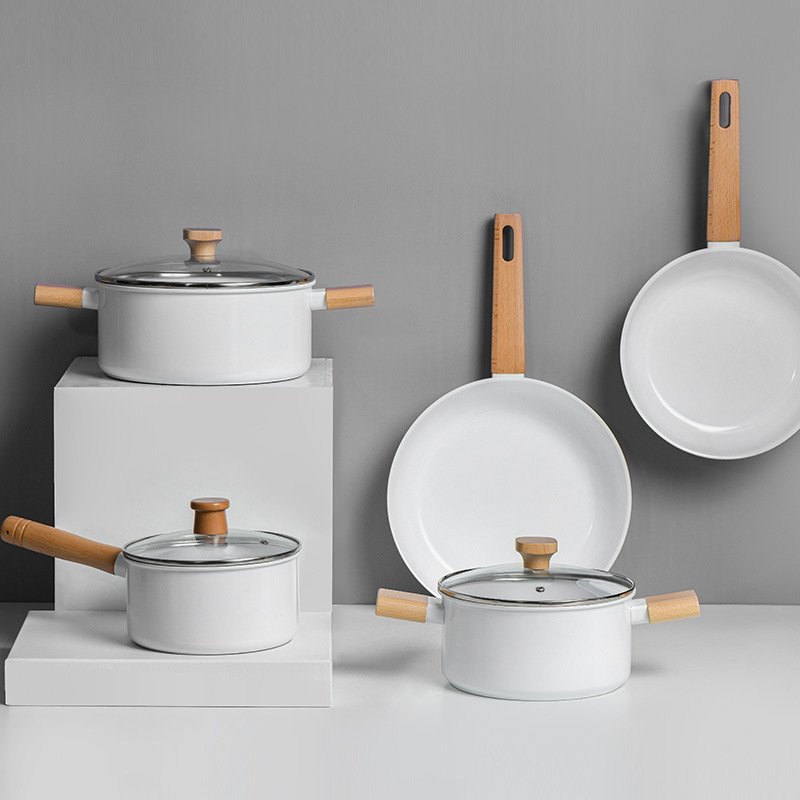 Wholesale Custom Kitchen set pots Utensils Aluminum Alloy Cookware Set with Wooden Handle Soup Wok and Casserole for Gas Stove