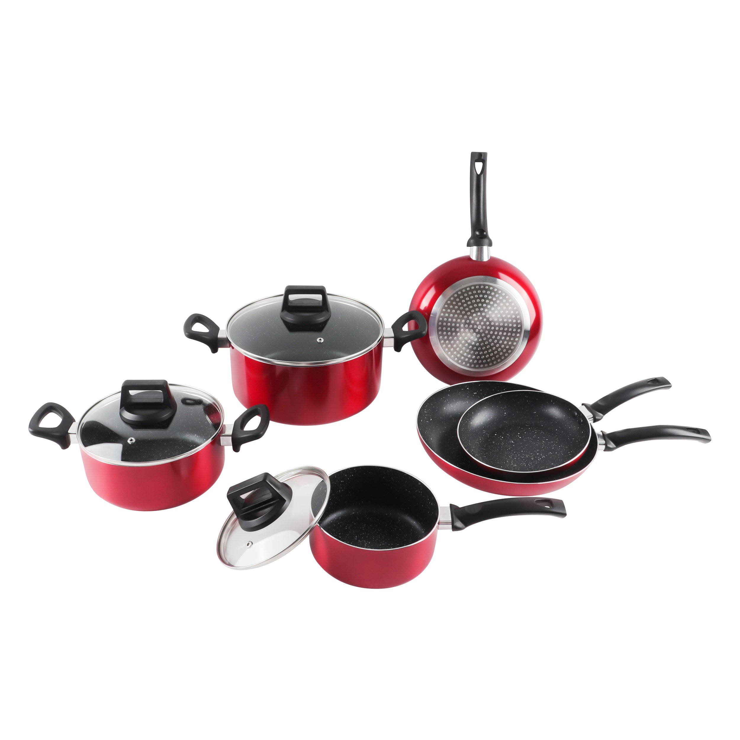 Durable 9-Piece Aluminum Cookware Set Glass Lid NON STICK Bakelite Composite Induction Cooking Kitchenware Kitchen Wares