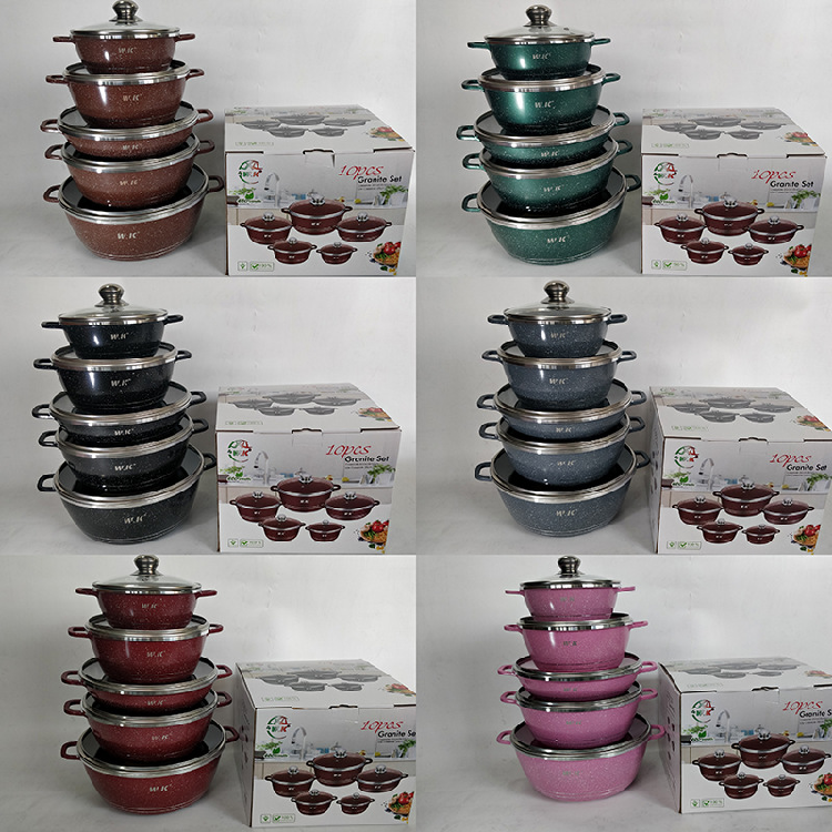 In Stock 10Piece NonStick Aluminum golden Cookware Set Wok Soup Pot More for Gas Stove modern pans cooking cookware sets