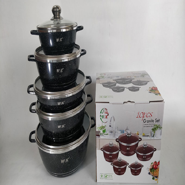 In Stock 10Piece NonStick Aluminum golden Cookware Set Wok Soup Pot More for Gas Stove modern pans cooking cookware sets