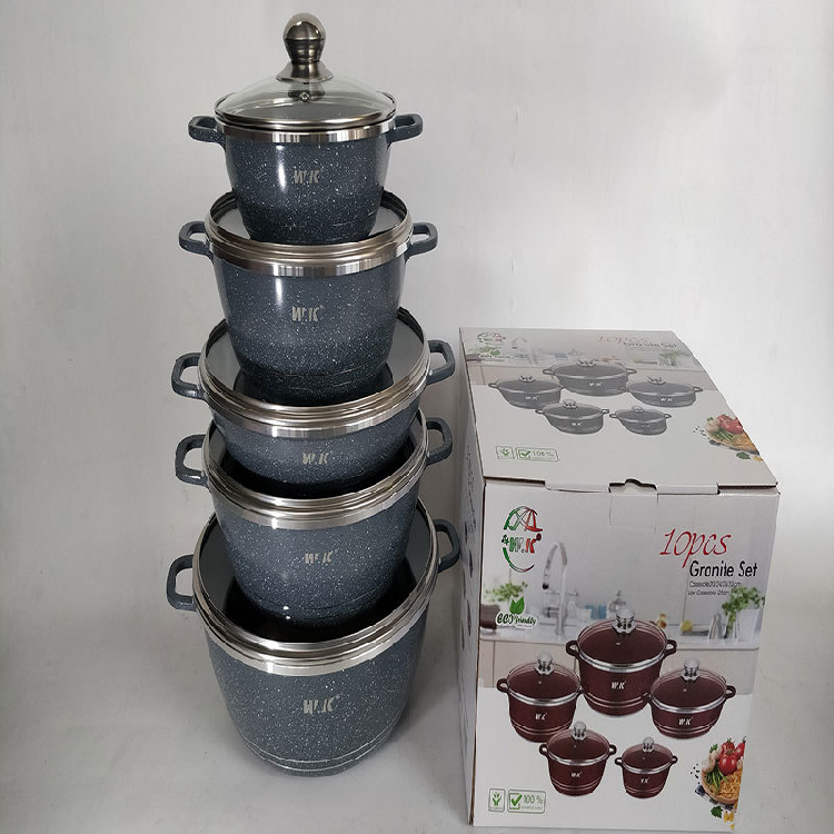 In Stock 10Piece NonStick Aluminum golden Cookware Set Wok Soup Pot More for Gas Stove modern pans cooking cookware sets