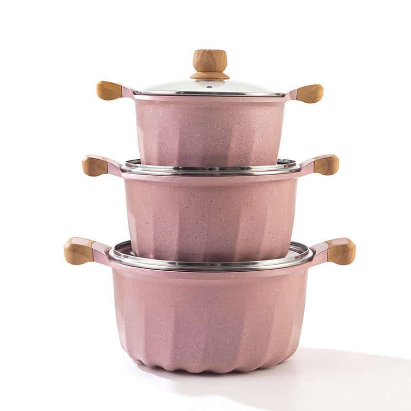 MGC 20/28/32cm Pot Set French 3-piece Pink Sprinkled Black And White Dots