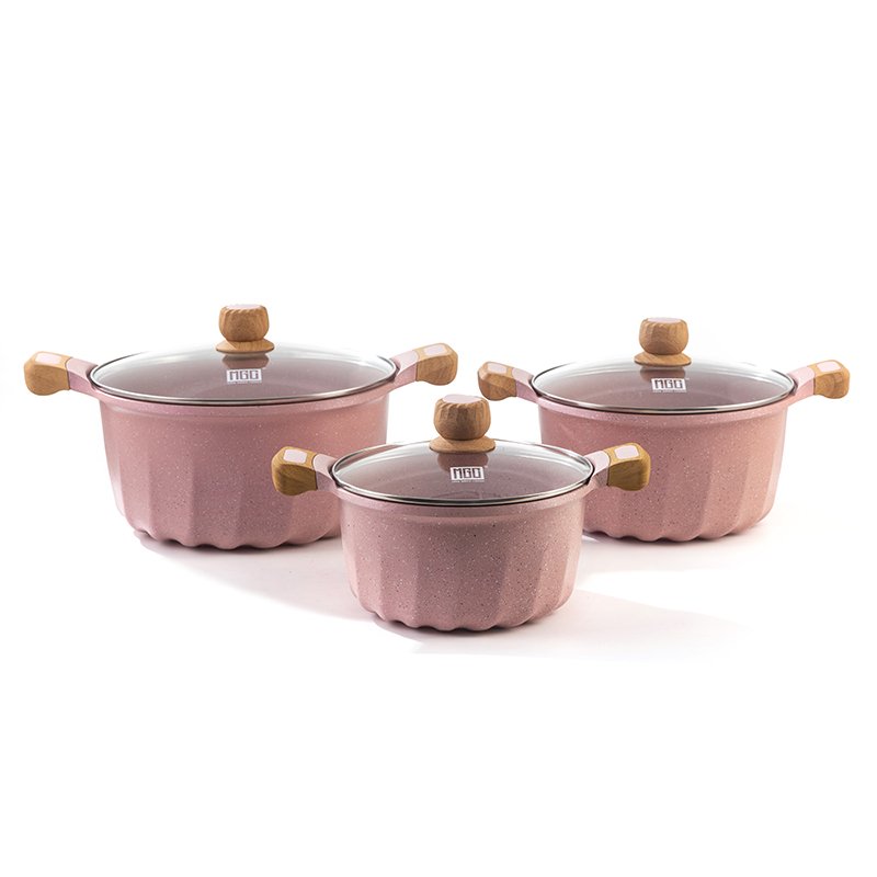 MGC 20/28/32cm Pot Set French 3-piece Pink Sprinkled Black And White Dots