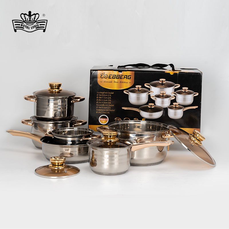 German design large commercial 6 pcs stainless steel cookware sets with 5-layers bottom for home and kitchen utensil