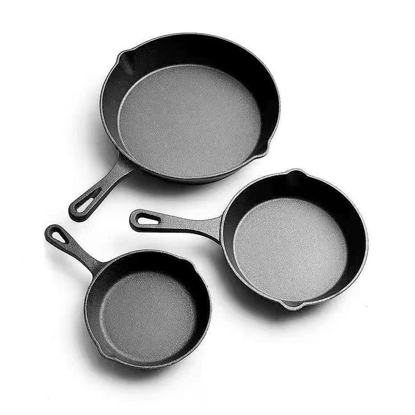 WONDERFUL Factory Wholesale Custom Size Black Kitchen Round Preseasond Grill Pan Frying Pan Cast Iron Cookware Set