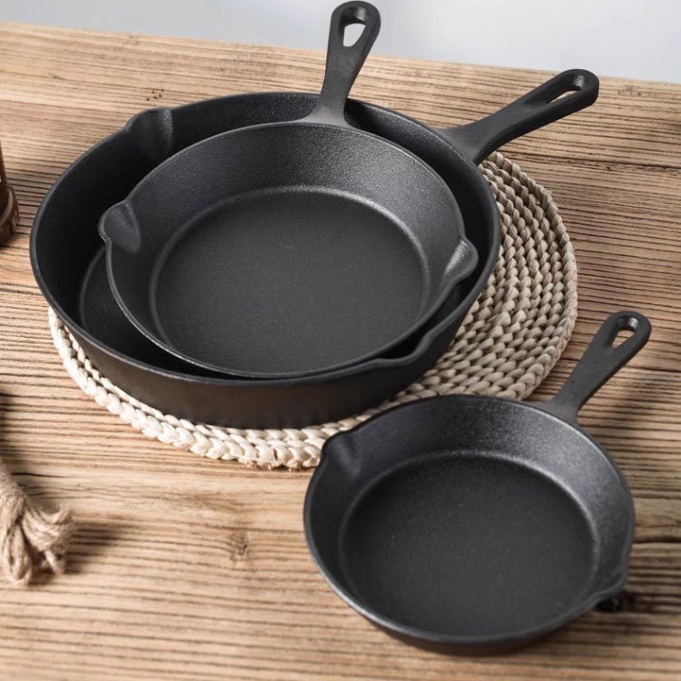 WONDERFUL Factory Wholesale Custom Size Black Kitchen Round Preseasond Grill Pan Frying Pan Cast Iron Cookware Set