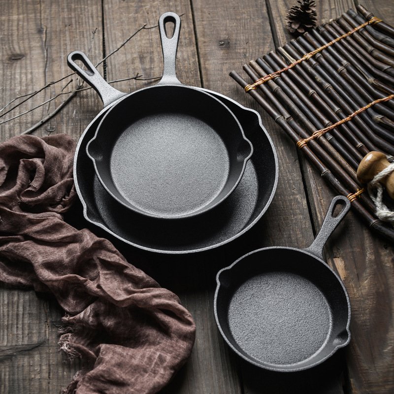 WONDERFUL Factory Wholesale Custom Size Black Kitchen Round Preseasond Grill Pan Frying Pan Cast Iron Cookware Set