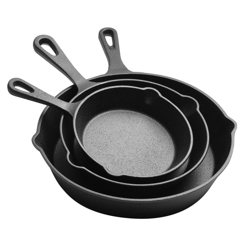 WONDERFUL Factory Wholesale Custom Size Black Kitchen Round Preseasond Grill Pan Frying Pan Cast Iron Cookware Set