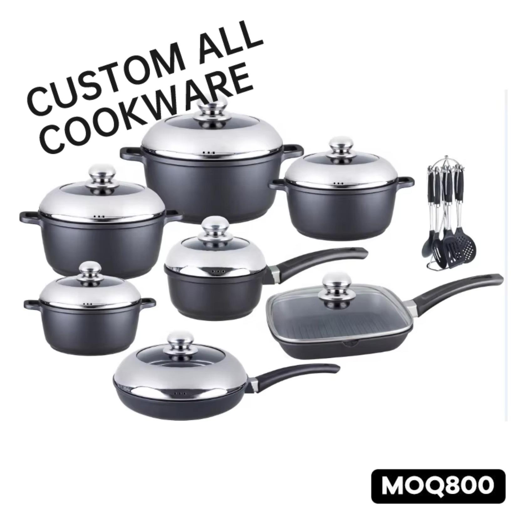 21PCS wholesale big commercial kitchen pan /aluminum alloy nonstick cookware sets /induction die cast cooking soup pots set