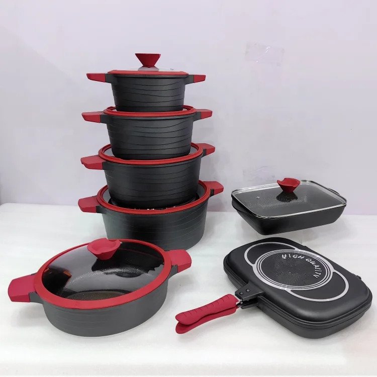 14pcs Big Casserole cookware gas bottom non stick ceramic marble nonstick coating cookware sets