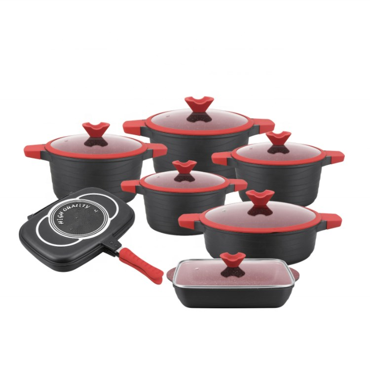 14pcs Big Casserole cookware gas bottom non stick ceramic marble nonstick coating cookware sets