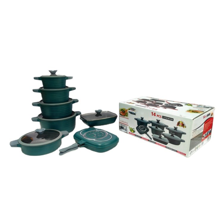 14pcs Big Casserole cookware gas bottom non stick ceramic marble nonstick coating cookware sets