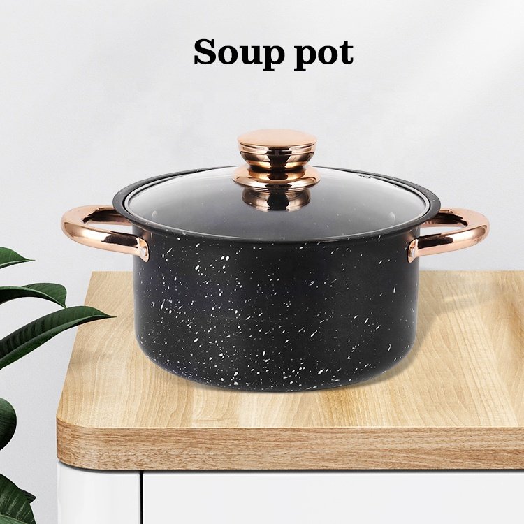Hot Sale 8 Pieces Cast Iron Cookware Set Pot And Pan Set Medical Stone Non Stick Cooking Pot Set With Glass Lid