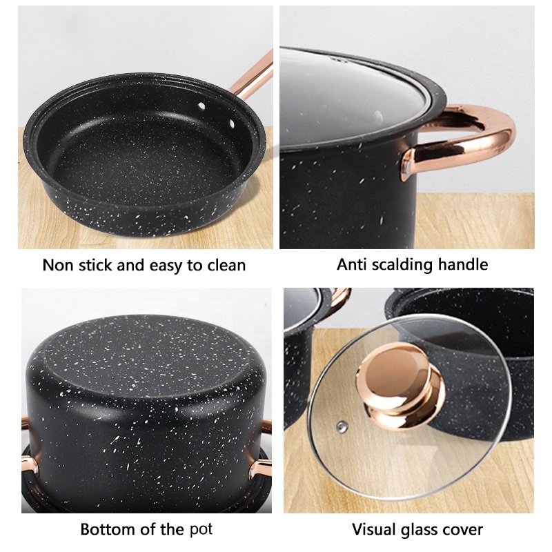 Hot Sale 8 Pieces Cast Iron Cookware Set Pot And Pan Set Medical Stone Non Stick Cooking Pot Set With Glass Lid