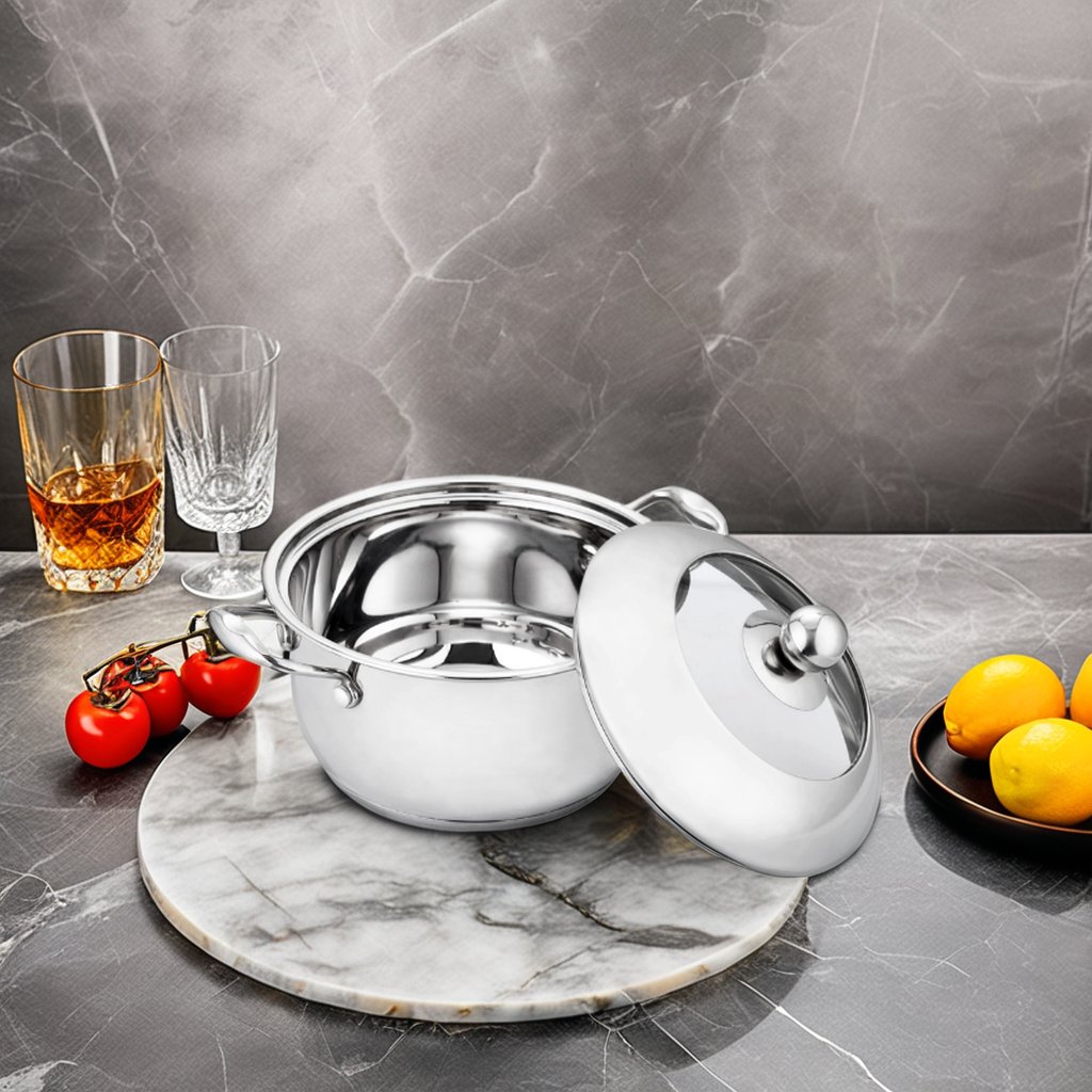 Modern Stainless Steel Cookware Set with Eco-Friendly Glass Lid Iron Handle Stockpot Frypan for Home Kitchen or Restaurants
