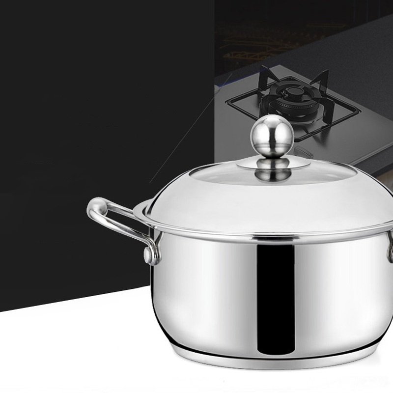 Modern Stainless Steel Cookware Set with Eco-Friendly Glass Lid Iron Handle Stockpot Frypan for Home Kitchen or Restaurants