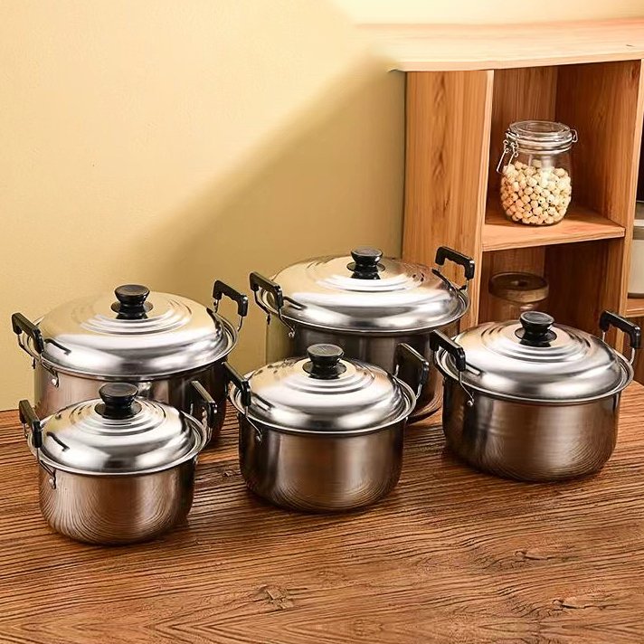 5PCS Wholesale Cookware Sets Pots And Pans Kitchen Cooking Pot Set With Lid Soup Pots Stainless Steel Casserole Set