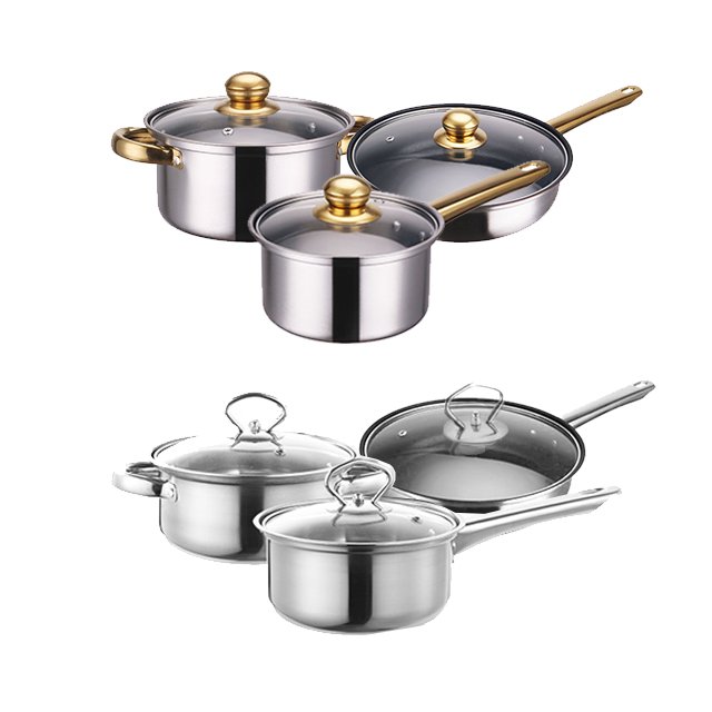Custom brand 6pcs high quality luxury stainless steel induction kitchen cooking pots and pans non-stick cookware sets