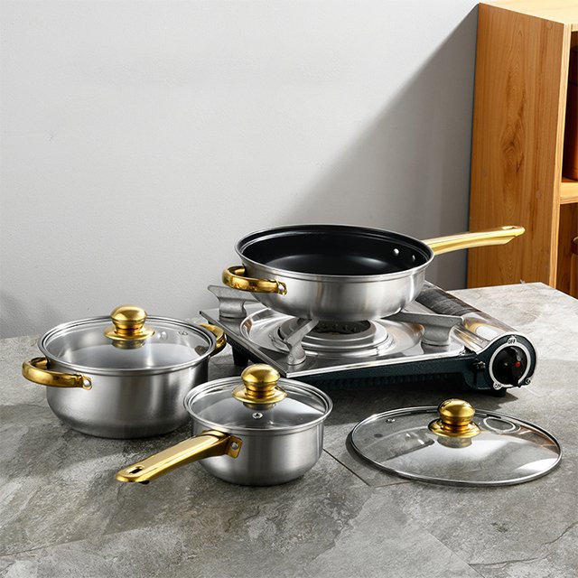 Custom brand 6pcs high quality luxury stainless steel induction kitchen cooking pots and pans non-stick cookware sets
