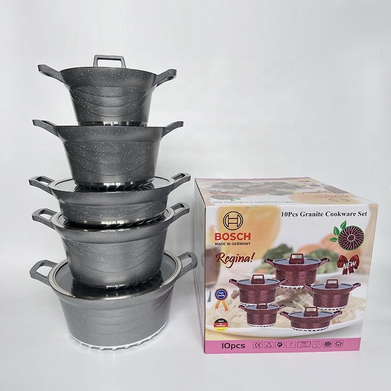 Cooking Casseroles 10 pieces Regina cookware set New Chinese Style Granite non-stick pots