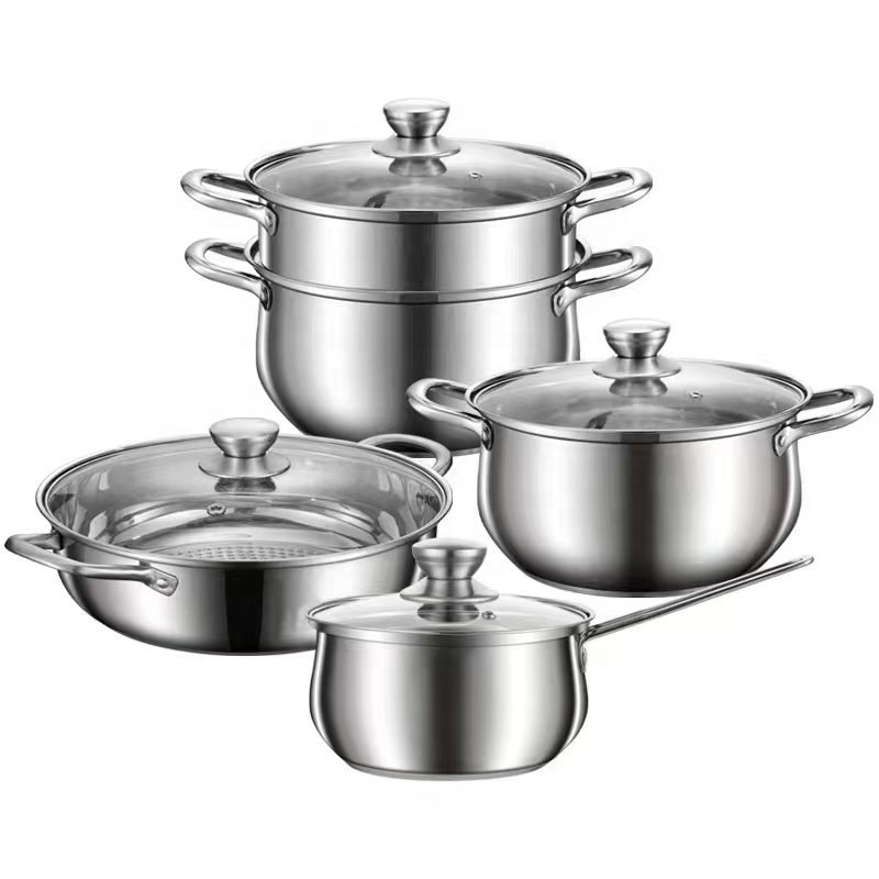 customizable selling cookware set 12Pcs stainless steel kitchen stockpot Cooking pot glass lid bakelite handle cookware set with