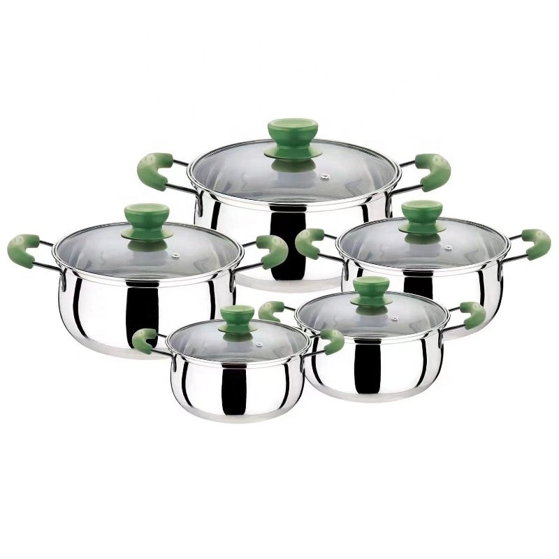 customizable selling cookware set 12Pcs stainless steel kitchen stockpot Cooking pot glass lid bakelite handle cookware set with