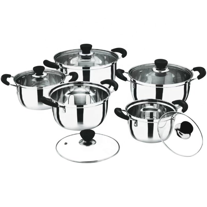 customizable selling cookware set 12Pcs stainless steel kitchen stockpot Cooking pot glass lid bakelite handle cookware set with